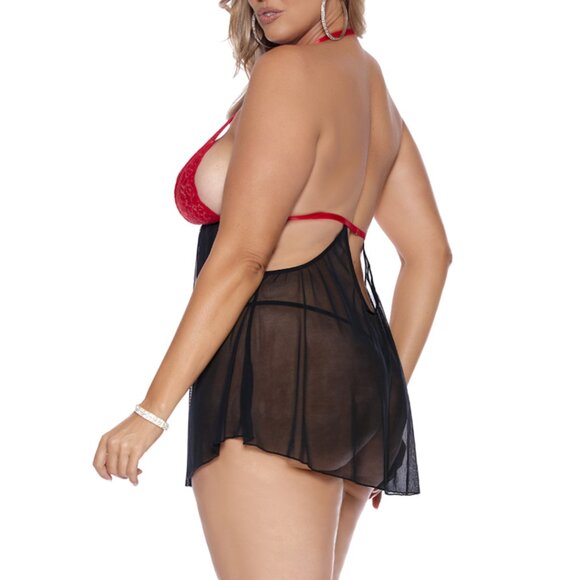 Elegant Moments Plus Size Red Lace Rhinestone Babydoll Set NWT - Picture 5 of 6
